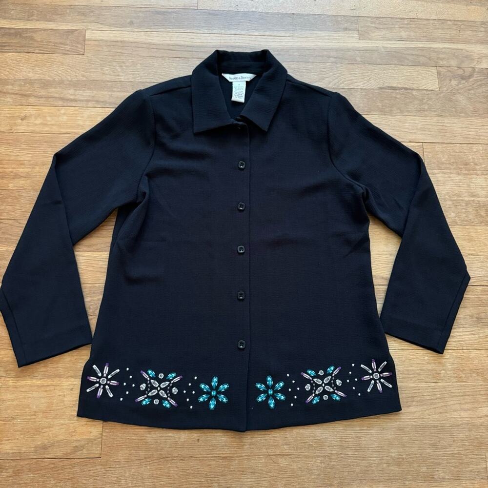 Draper's & Damon's black long sleeve button-down blouse shirt top - small S
 b31